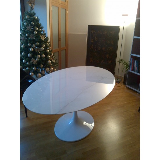 TULIPANO TABLE ROUND OR OVAL WHITE STATUARIO MARBLE